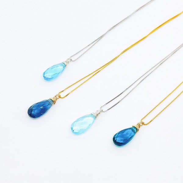 Blue Quartz Necklace, Blue Crystal Necklace, Blue Pendant Necklace, blue jewelry, Sterling Silver, valentines day gift, Unique Gifts