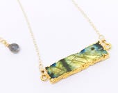 Labradorite Bar Necklace, Collier Labradorite, Labradorit Halskette, 14K Gold Filled, Big Labradorite Pendant, AAA Gemstone, Christmas gift