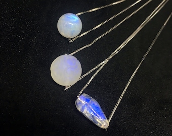 Rainbow Moonstone Necklace, AAA Moonstone Necklace, Minimalist Sterling Silver Jewelry, June Birthstone, Girlfriend valentines day gift