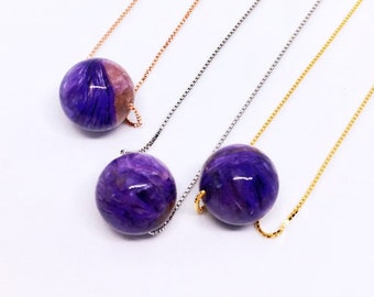 Charoite Necklace, Minimalist Sterling Halskette, Purple Planet Necklace, Natural AAA Charoite, Unique valentines gift, Collier violet