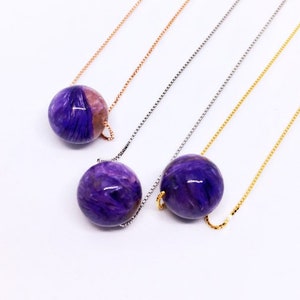 Charoite Necklace, Minimalist Sterling Halskette, Purple Planet Necklace, Natural AAA Charoite, Unique valentines gift, Collier violet