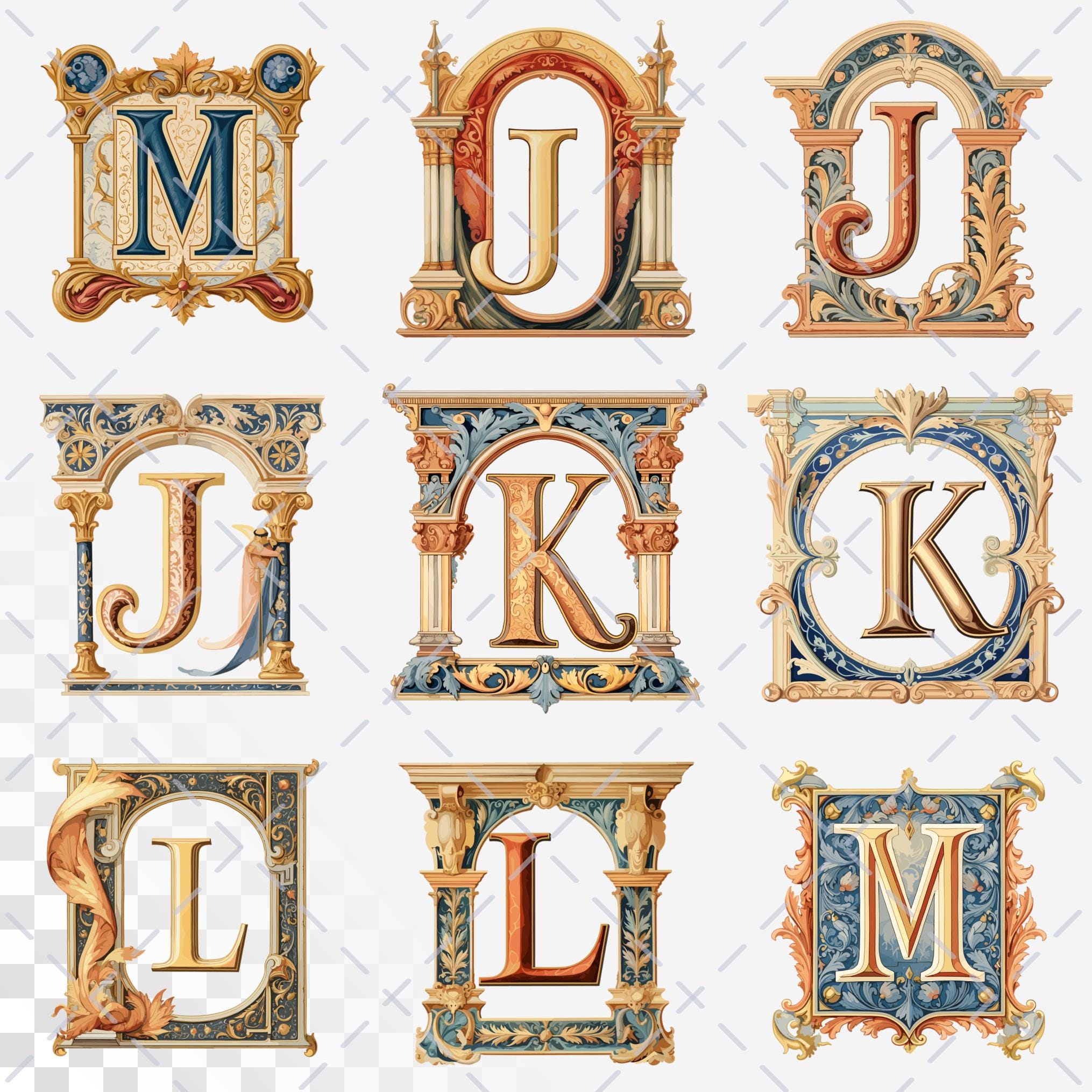Renaissance Elegance Alphabet | Transparent PNG SVG | Medieval ...