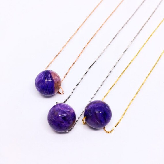 Charoite Necklace, Minimalist Sterling Halskette, Purple Planet Necklace, Natural AAA Charoite, Unique valentines gift, Collier violet