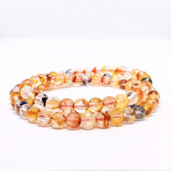 Colorful Lodolite Bracelet, Multi layer Bracelet, Inclusion Quartz Armband, Ghost Quartz Jewelry, Unique Gifts, valentines day gift for her