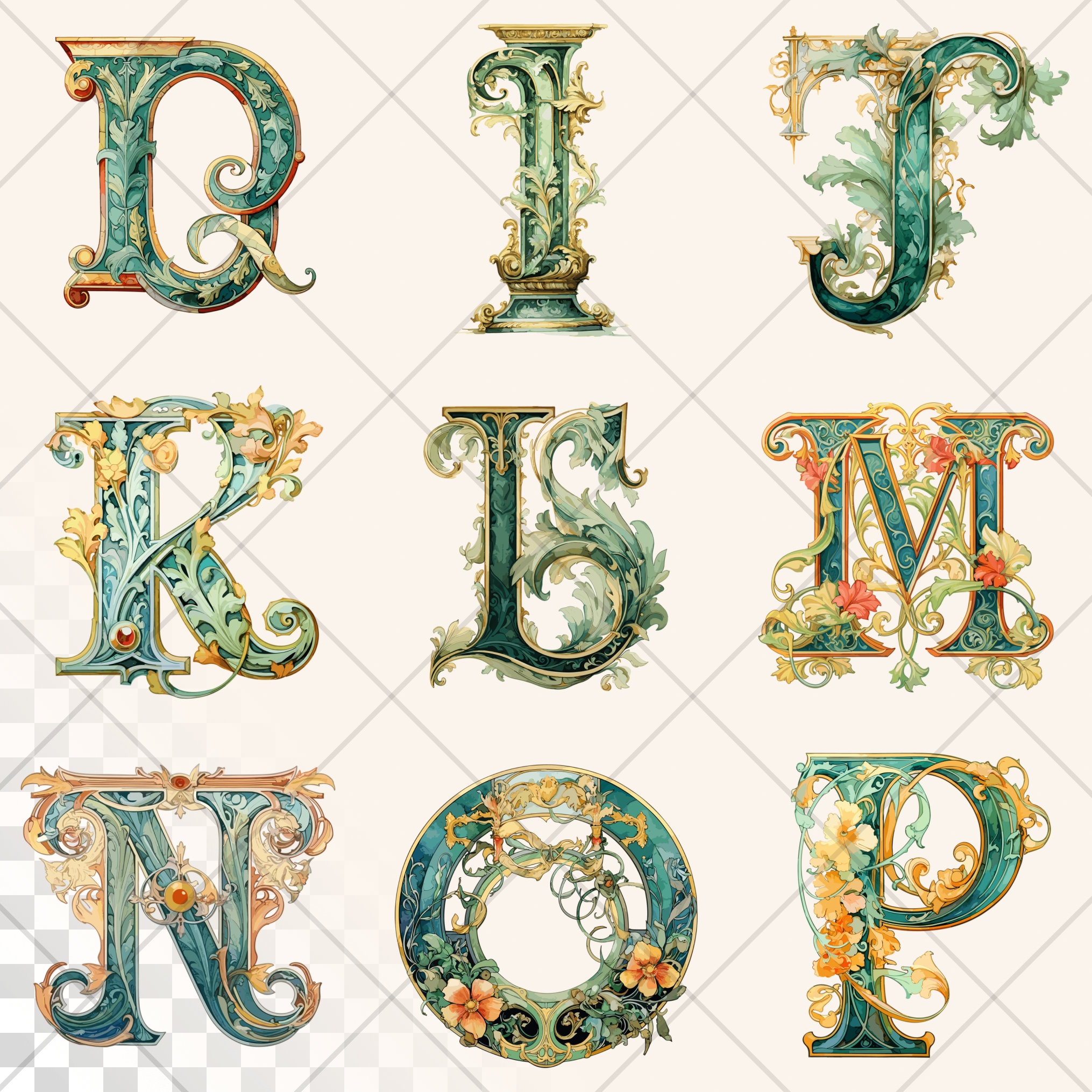 Jade Lettering Oriental Jade Alphabet | Transparent PNG SVG | Illuminated Letters ...