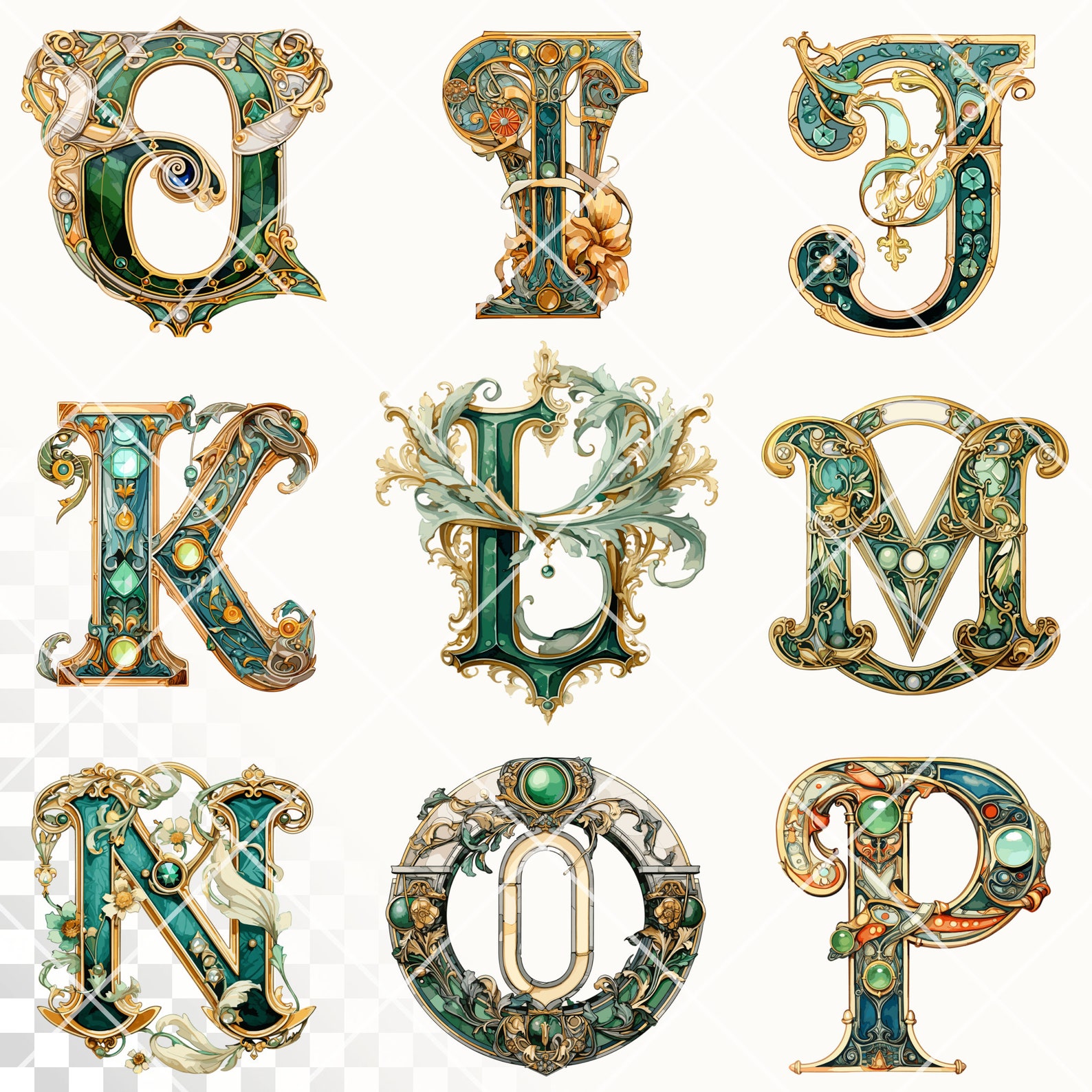 Emerald Alphabet | Transparent PNG SVG | Illuminated Letters | May ...