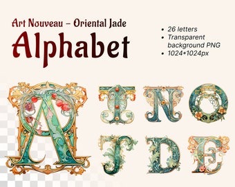 Art Nouveau Alphabet | Transparent PNG Download | Illuminated Letters | Initial Clipart | Watercolor Monogram | Georges Fouquet | Home Print