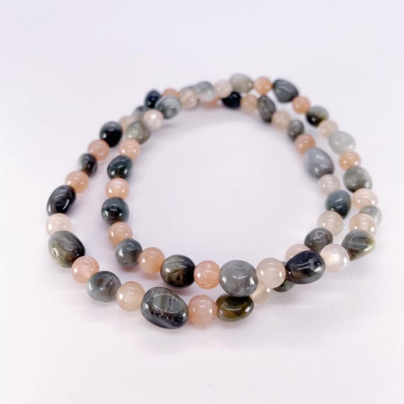 "Dawn Mist" Beaded Bracelet, with Eagle Eye & Peach Moonstone
