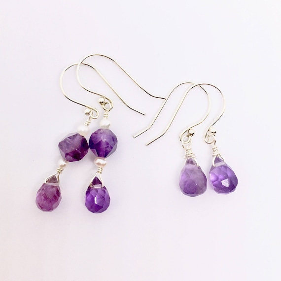 Amethyst Drop Earrings, Amethyst Ohrringe, Boucles d'oreilles améthyste, Sterling Silver, February Birthstone, 6th Anniversary, Unique Gifts