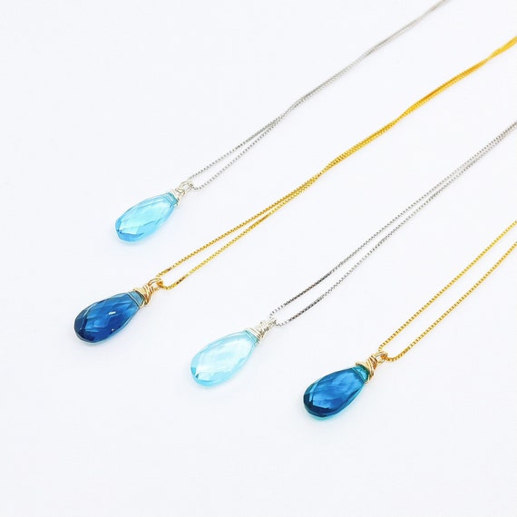 Blue Quartz Necklace, Blue Crystal Necklace, Blue Pendant Necklace, blue jewelry, Sterling Silver, valentines day gift, Unique Gifts