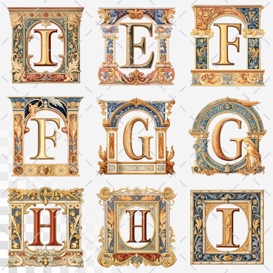 Renaissance Elegance Alphabet | Transparent PNG SVG | Medieval ...