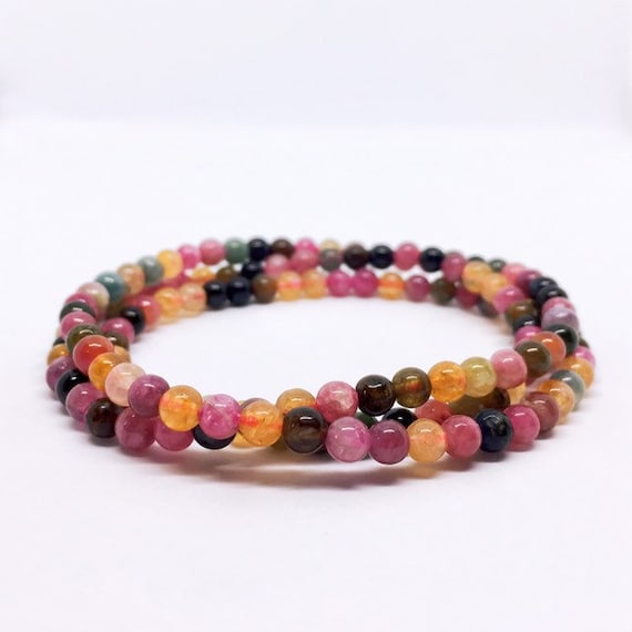 Rainbow Tourmaline Bracelet, Turmalin Armband, Multi layer Bracelet, October Birthstone Jewelry, 5th 8th Anniversary, Christmas Gift