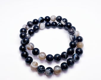 Eye Agate Bracelet, 8mm Black Banded Agate Bracelet, Protection & Grounding Jewelry, Handmade Gift for Brother, Men's Natural Stone Bracelet