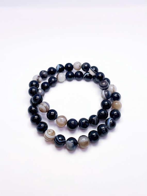"Vision" Eye Agate Bracelet, 8mm Black Banded Agate