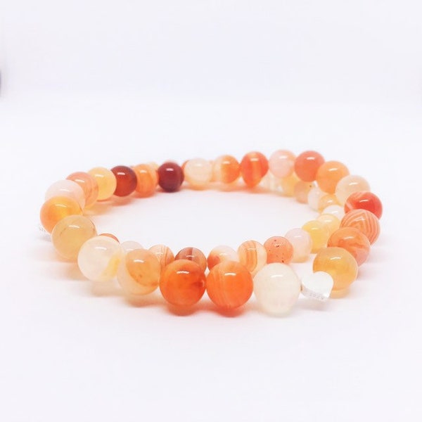 Orange Botswana Agate Bracelet, Pink Banded Agate Bracelet, Protection Bracelet, 6mm 8mm, Undyed Natural Agate Jewelry, Unique Gifts for Mom