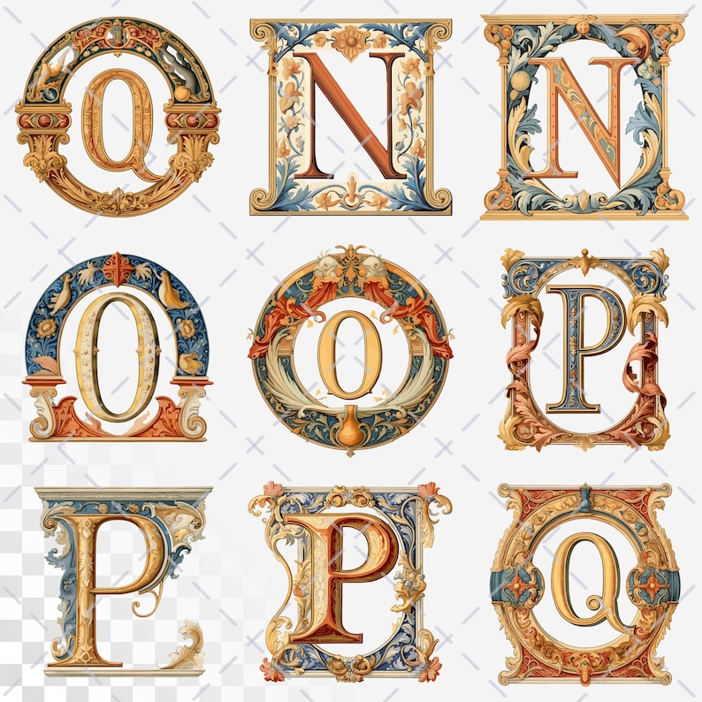 Renaissance Elegance Alphabet | Transparent PNG SVG | Medieval ...