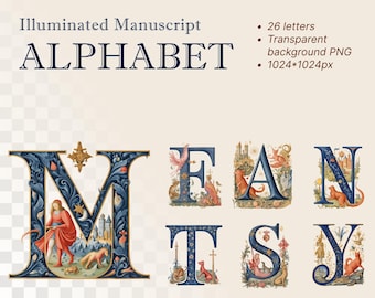 Medieval Castle Alphabet | Poetcore Transparent PNG | Illuminated Manuscript Letters | Gothic Initial Clipart | Middle Age | Commercial Use