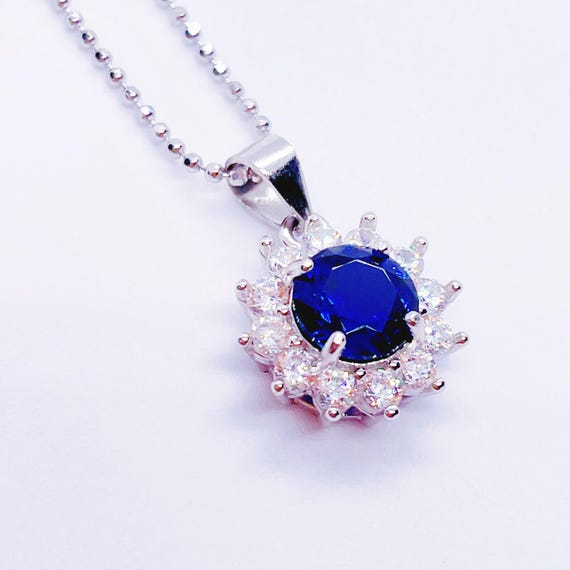 Sapphire Pendant Necklace, in Sterling Silver