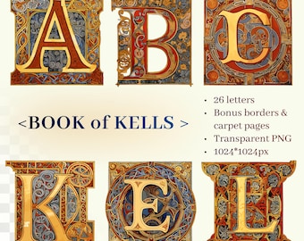 Book of Kells Alphabet | Transparent PNG SVG | Early Medieval Illuminated Manuscript Letter | Celtic Gospel | Insular style | Commercial Use