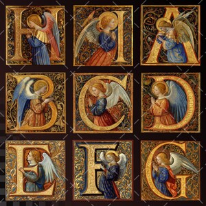Guardian Angel Alphabet | PNG Tempera | Medieval Illuminated Letters ...