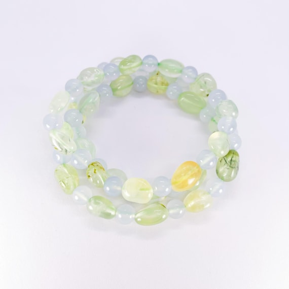 "April Air" Prehnite & Blue Chalcedony Beaded Bracelet