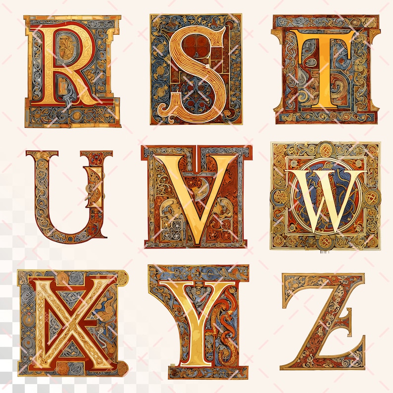 Book of Kells Alphabet Transparent PNG SVG Early Medieval Illuminated