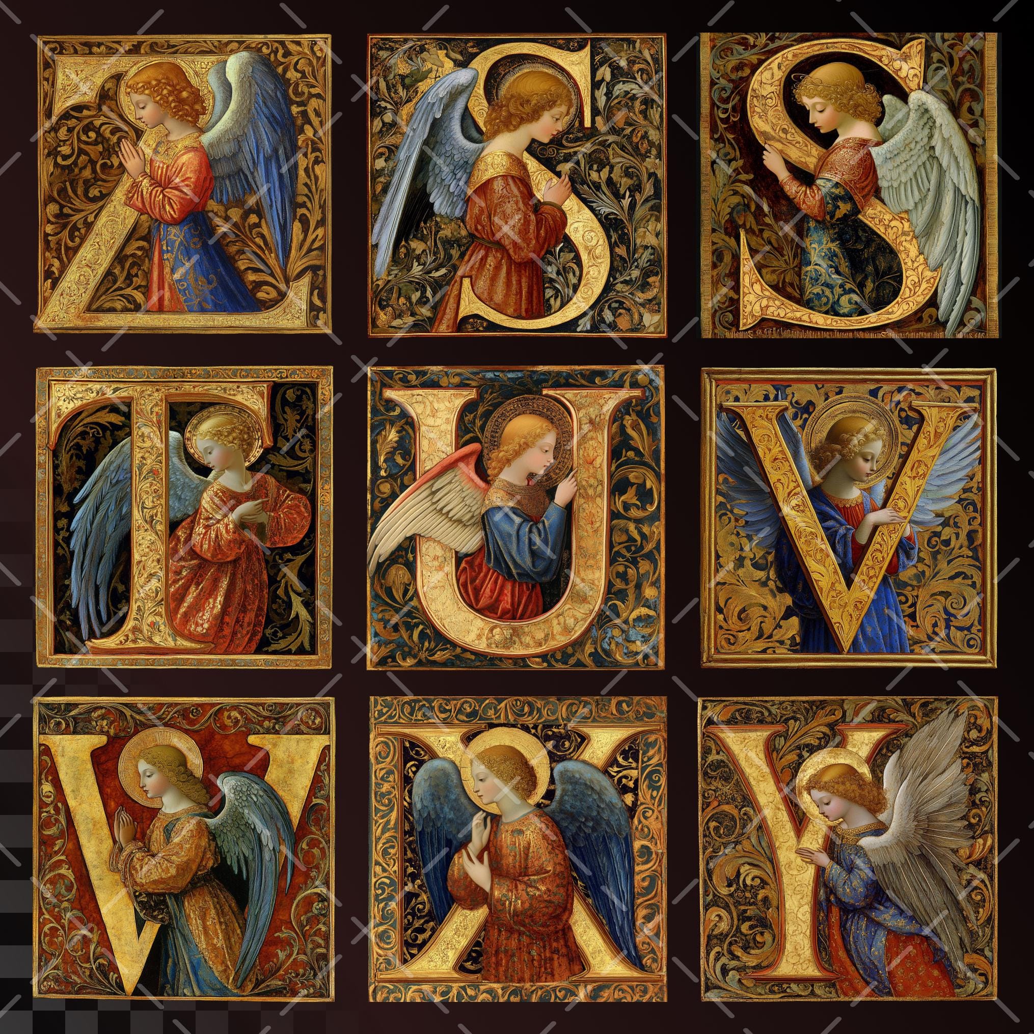 Guardian Angel Alphabet | PNG Tempera | Medieval Illuminated Letters ...