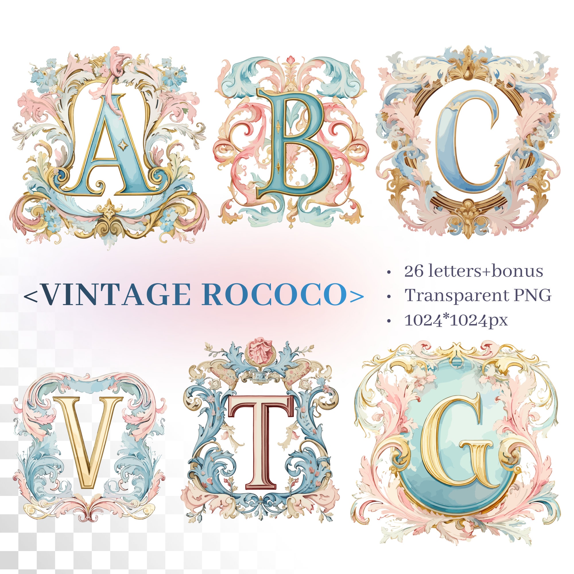 Letter Form Rococo Vintage Rococo Alphabet | Transparent PNG SVG | Pastel Illuminated ...