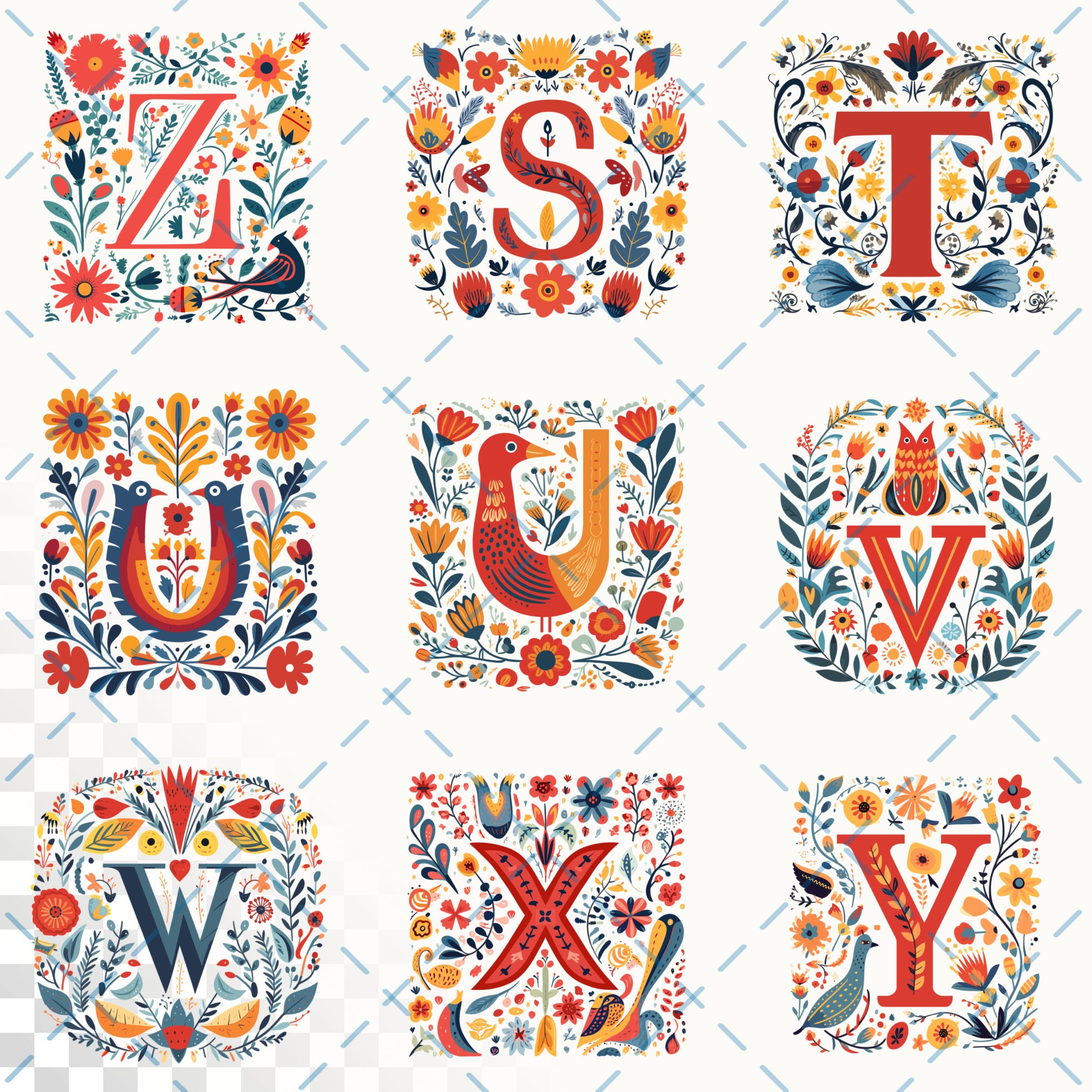Scandinavian Folk Art Alphabet | Transparent PNG SVG | Fancy Letters ...