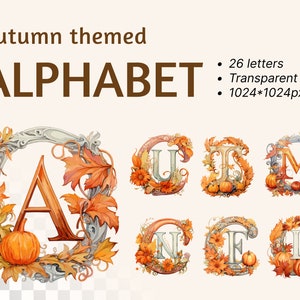 Autumn Pumpkin Alphabet Letters| Transparent PNG SVG |Thanksgiving Clipart | Personalized Initials | Fall Decor Print | Commercial Use