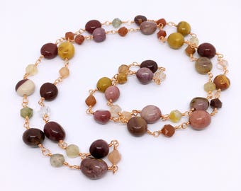 Mookaite Rosary Necklace, Rutilated Quartz Necklace, Extra Long Necklace, Mookaite Jewelry, Mothers day gift, unique Christmas gift