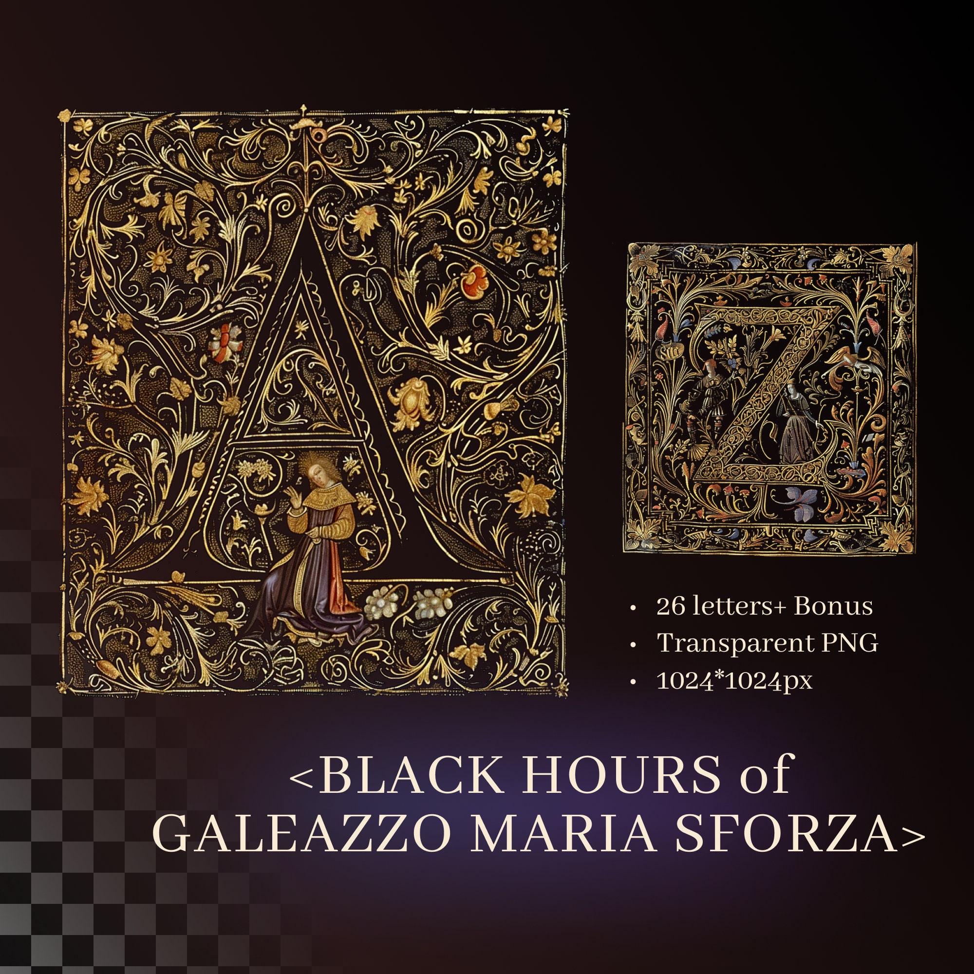 ガレアッツォ・マリア・スフォルツァの黒い時祷書アルファベット、透明