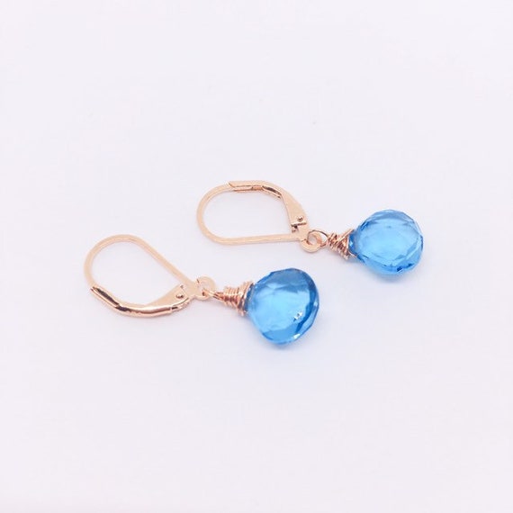 Swiss Blue Quartz Earrings, Crystal Drop Earrings, Bridesmaid Earrings, Sterling Silver Jewelry, Lever Back Earrings, valentines day gift
