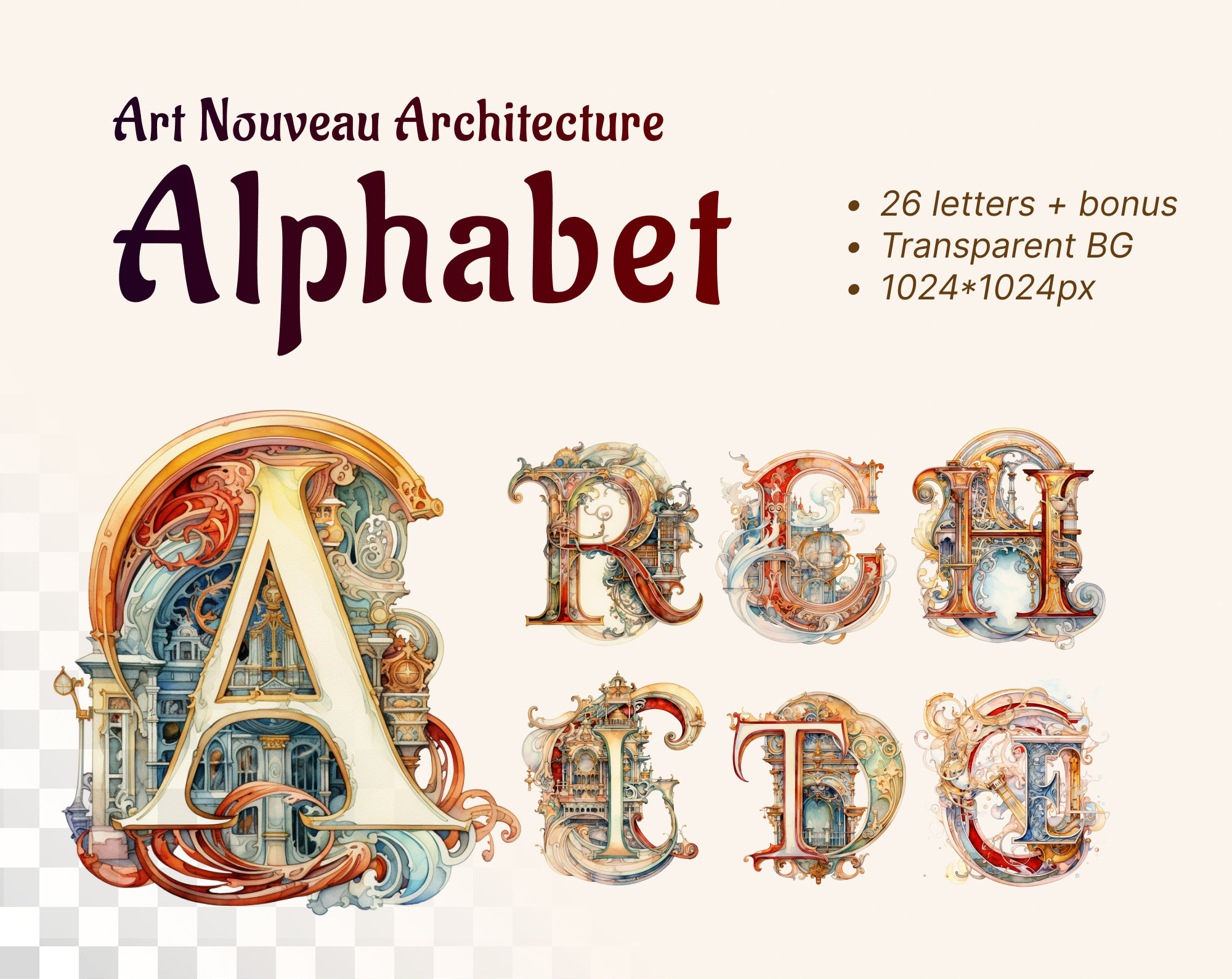 Art Nouveau Alphabet - Architecture | Transparent PNG SVG