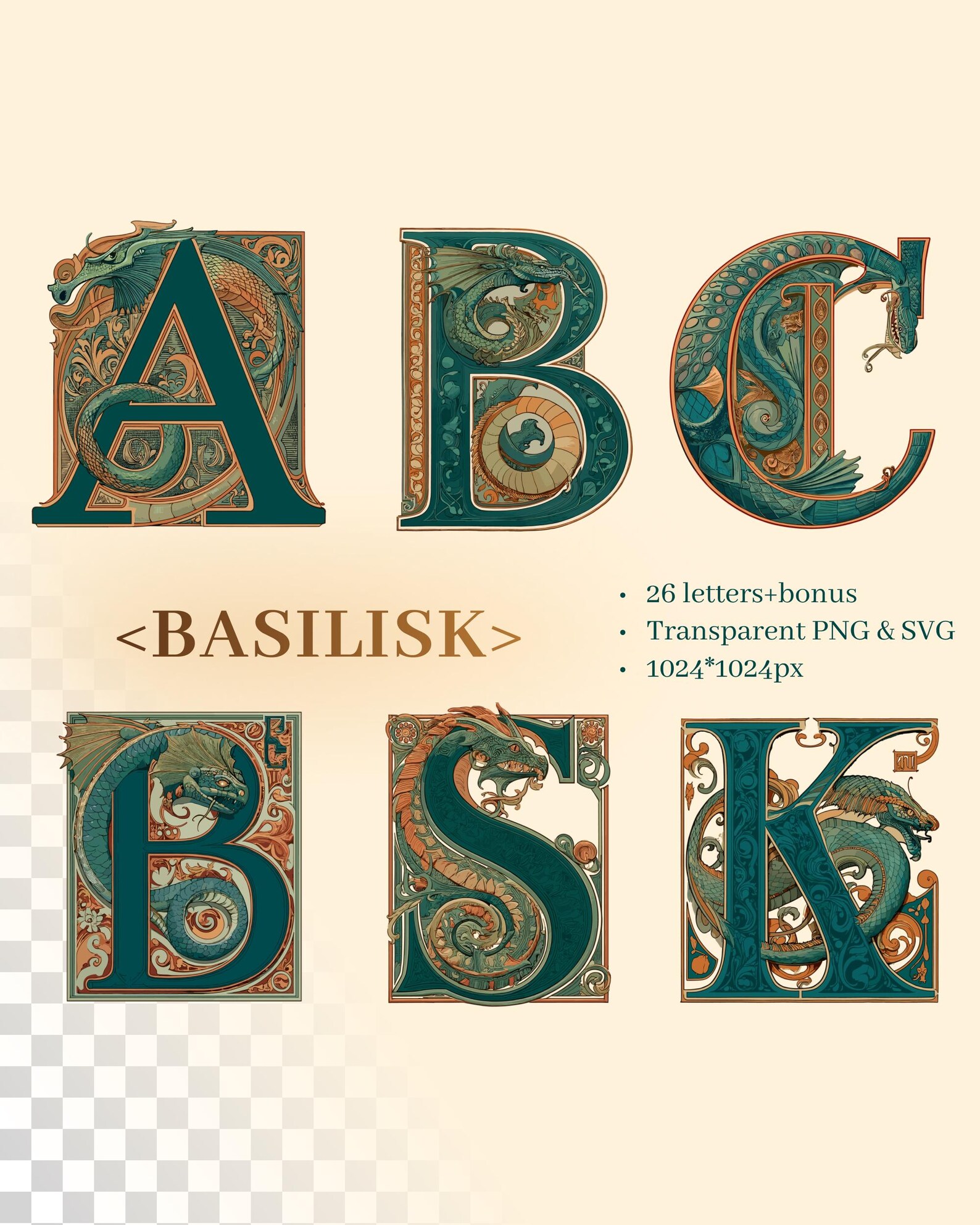 Bs Monoscript Basilisk Alphabet | Transparent PNG SVG | Illuminated Manuscript ...