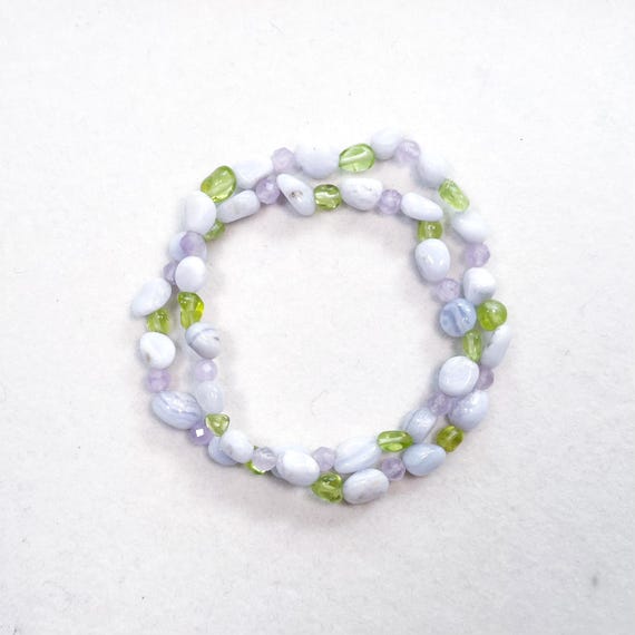 "Nordic Bloom" Beaded Bracelet, with Blue lace agate, Peridot & Amethyst