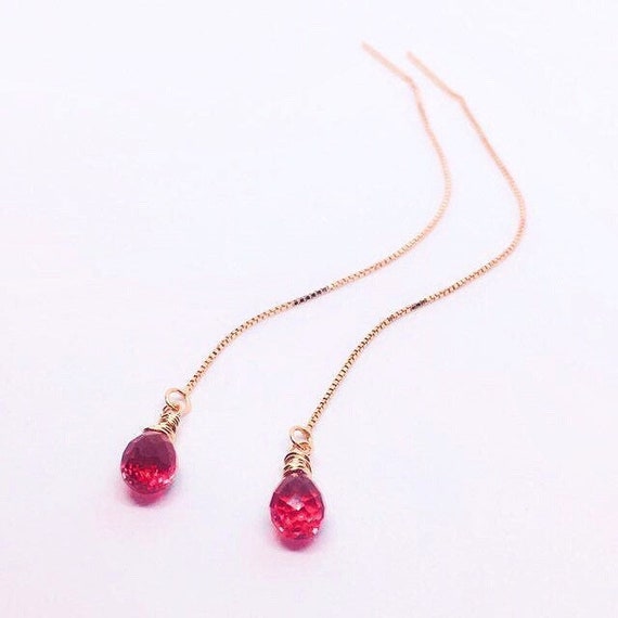 Tourmaline Pink Quartz Threader Earrings, Sterling Silver Chain Threaders, Quarz Ohrringe, boucles d'oreilles, Stocking Stuffer, Christmas