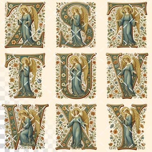Pre-raphaelites Angel Alphabet | Transparent PNG | Medieval Illuminated ...