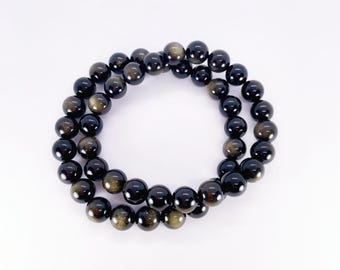 Golden Obsidian Beaded Bracelet, 8mm, Protection Grounding Energy, Christmas Birthday Gift for Brothers, Capricorn Birthstone, Mirror Stone
