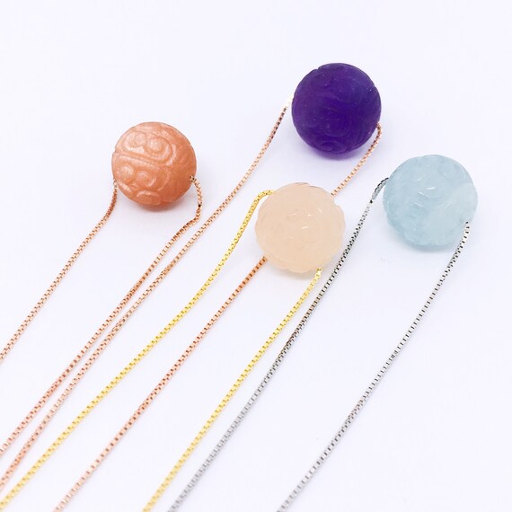 Minimalist Gemstone Necklace, Prosperity Necklace, Simple Necklace, Carved, Sunstone, Amethyst, Aquamarine, Morganite, valentines day gift