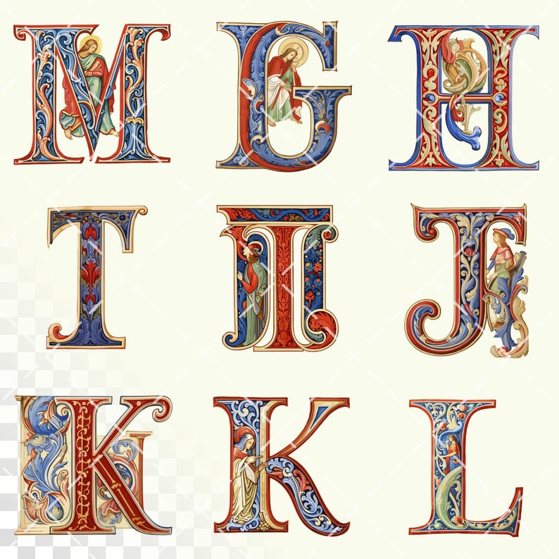 Romanesque Script St. Albans Psalter Alphabet | Transparent PNG SVG | Early Medieval ...