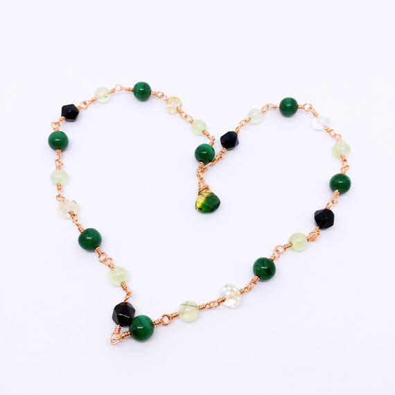 Malachite Necklace, Christmas Gift, Prehnite, Citrine, Black Onyx, Natural Malachite Jewelry, Protection Necklace, Necklace for Girlfriend