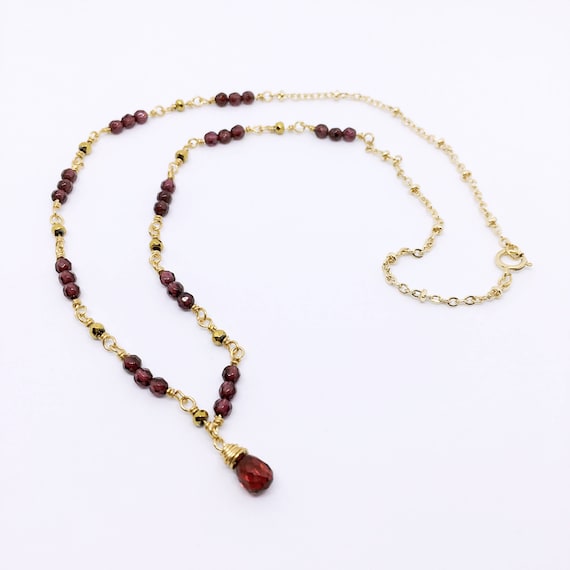 Garnet Necklace, Dainty Garnet Necklace, Gold Filled Necklace, January Birthstone Jewelry, Girlfriend gifts, 2nd Anniversary, victorian