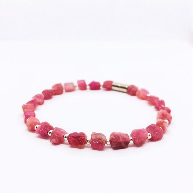 Birthstone & Magnetic Hematite stretch bracelet October/Pink in all sizes 