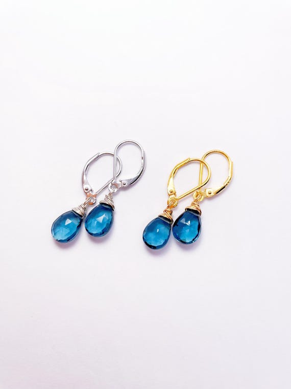 London Blue Pear Cut Drop Earrings, in Hydro Quartz & Sterling Silver