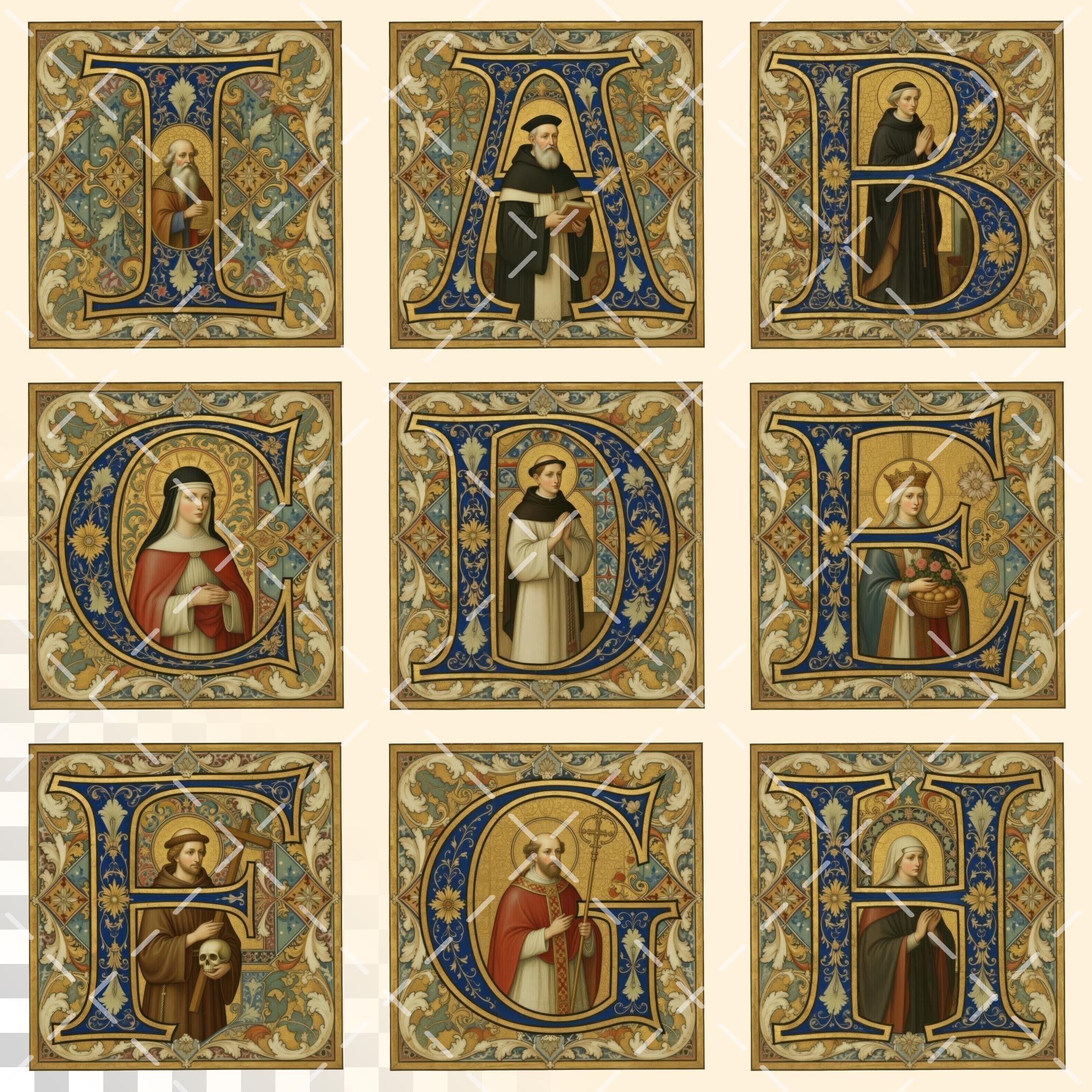 Saints Alphabet | Transparent PNG | Medieval Illuminated Manuscript ...