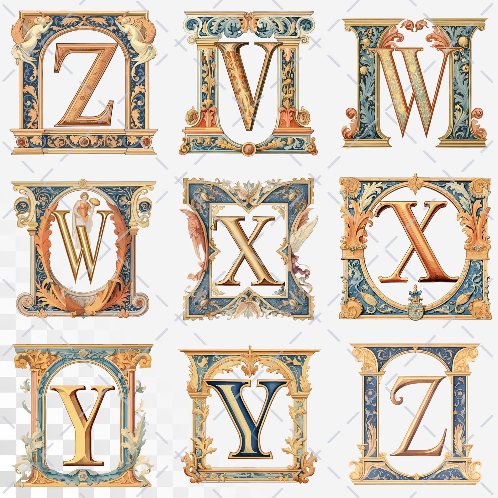 Renaissance Elegance Alphabet | Transparent PNG SVG | Medieval ...