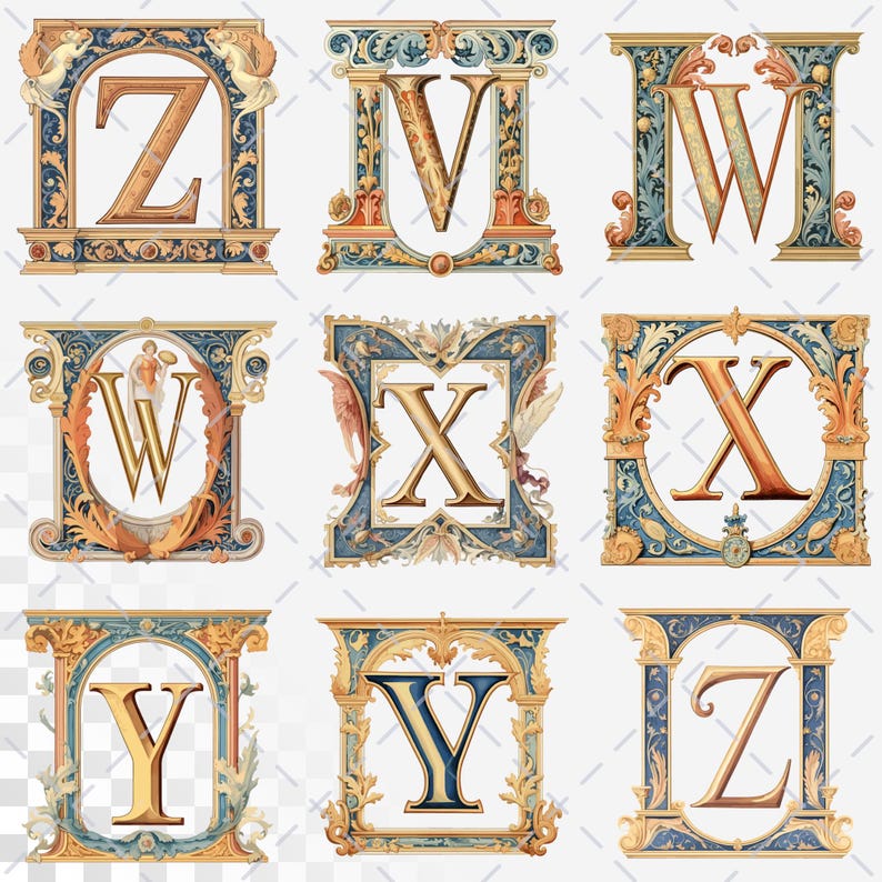 Renaissance Elegance Alphabet | Transparent PNG SVG | Medieval ...