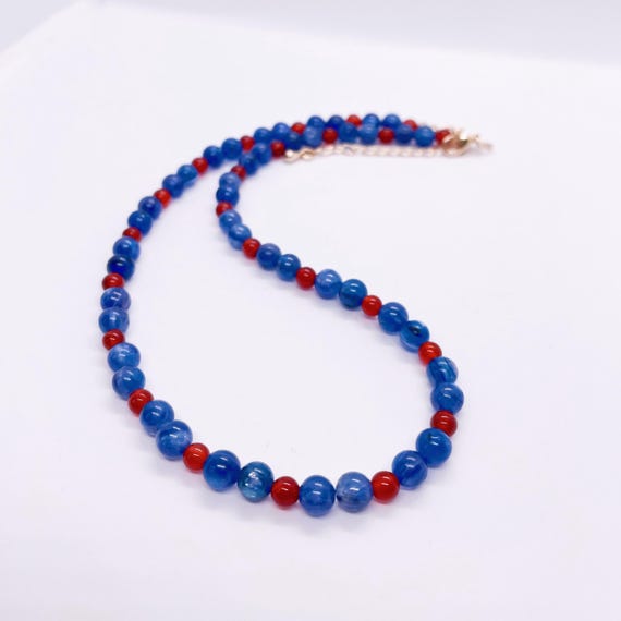 "Attunement" Kyanite & Red Agate Beaded Necklace