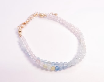 Morganite Twisted Bracelet, Gradient Pastel Beryl Gemstone, Handmade Faceted Beaded Jewelry, Minimal Layering, Birthday Christmas Gift